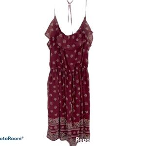 114. HOLLISTER Dress. Wine patterned strappy with ruffle.